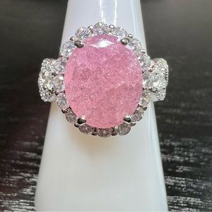 RESERVED  - 925 Sterling Silver Infinity Oval Cut Pink Ice CZ Ring Size 8 and 9.
